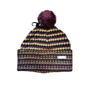 Bench. Acrylic Knit Beanie With Pom-Pom Purple & Yellow Pattern NWT